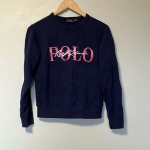 Polo Ralph Lauren Navy Sweatshirt with Pink Logo